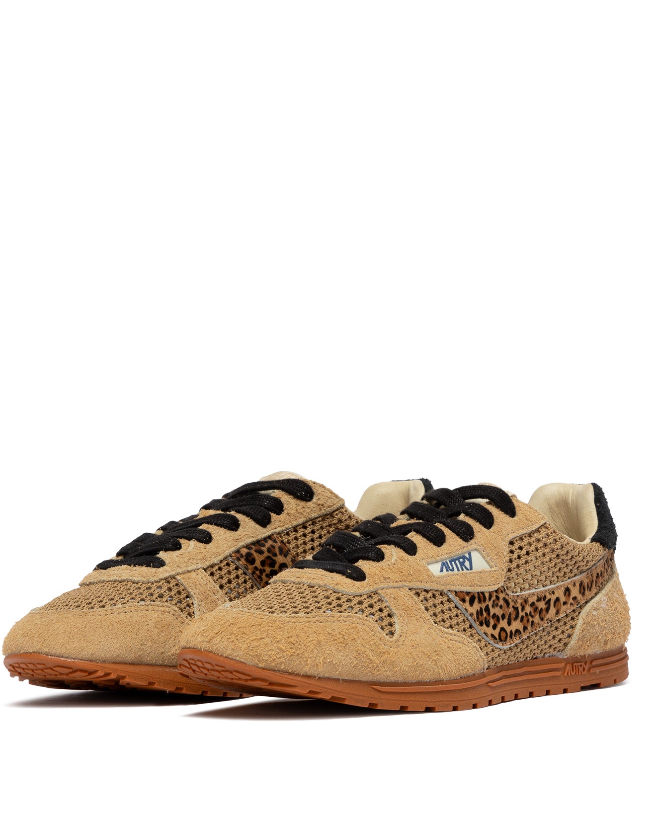 SNEAKERS WINDSPIN AUS MESH UND WILDLEDER IN TRENCH, LEOPARD UND SCHWARZ