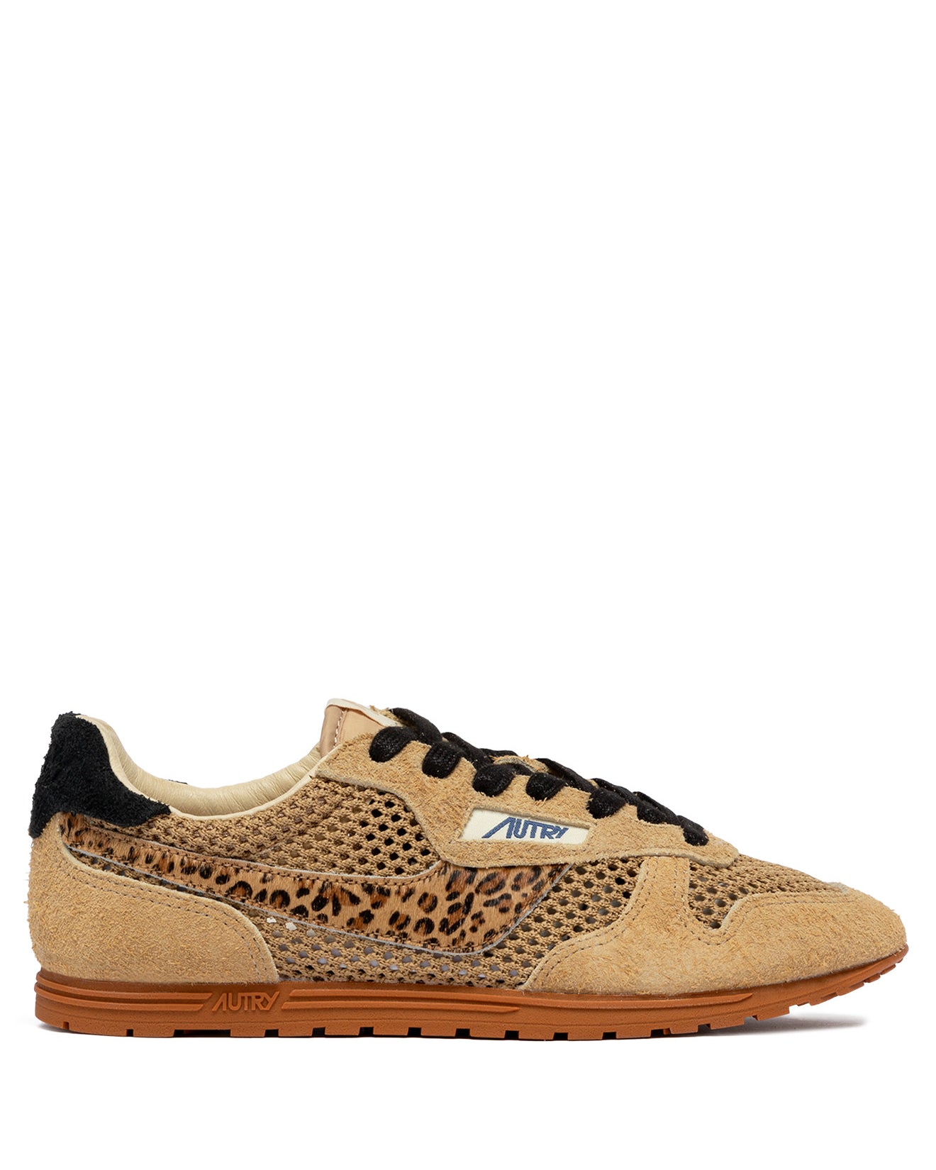 SNEAKERS WINDSPIN AUS MESH UND WILDLEDER IN TRENCH, LEOPARD UND SCHWARZ
