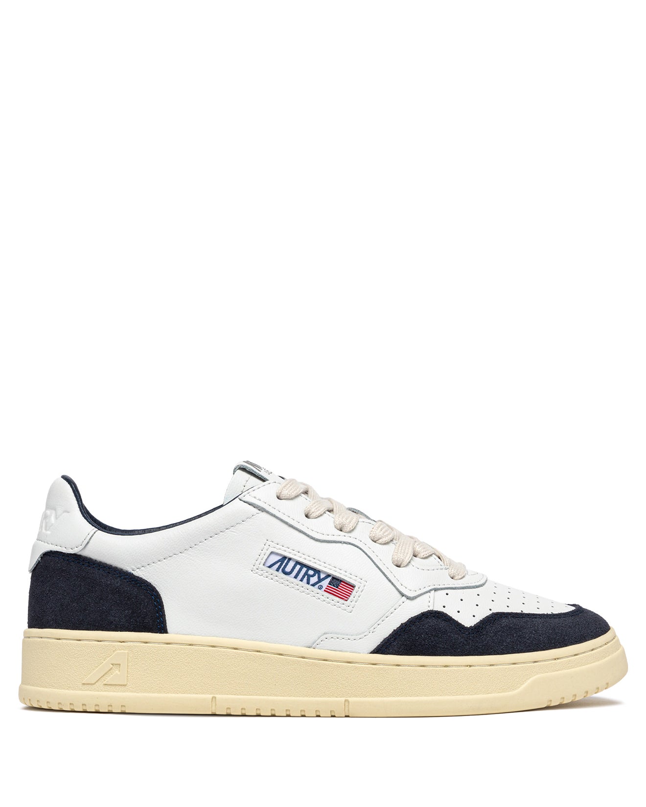 SNEAKERS MEDALIST LOW AUS LEDER IN WEISS UND WILDLEDER IN OCEANO