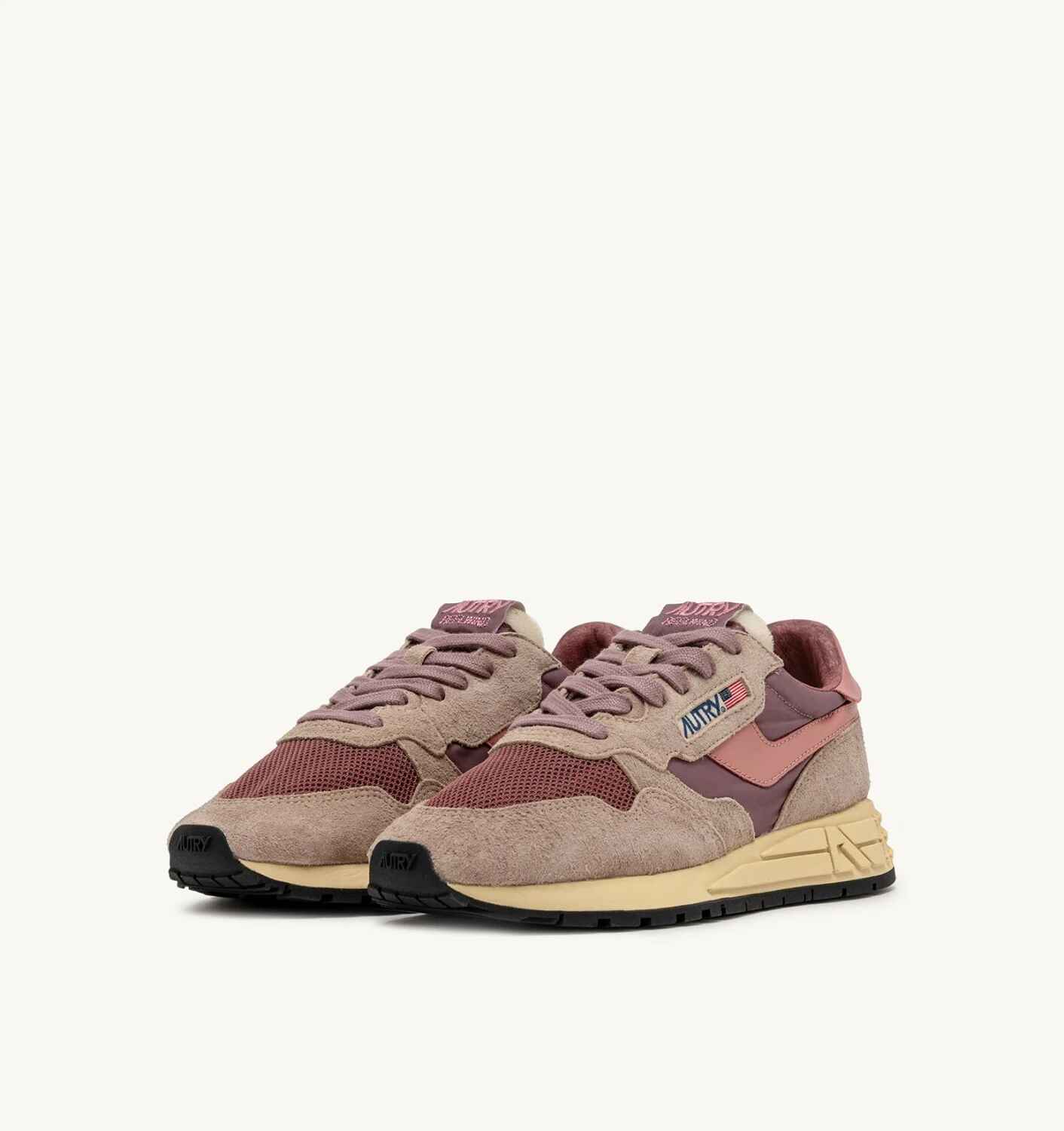 SNEAKERS REELWIND LOW AUS NYLON WILDLEDER UND LEDER IN ROUNGE UND CORDOVAN