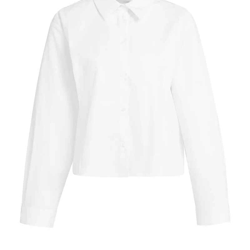 Langärmelige Popeline-Bluse mit verstellbarem Saum