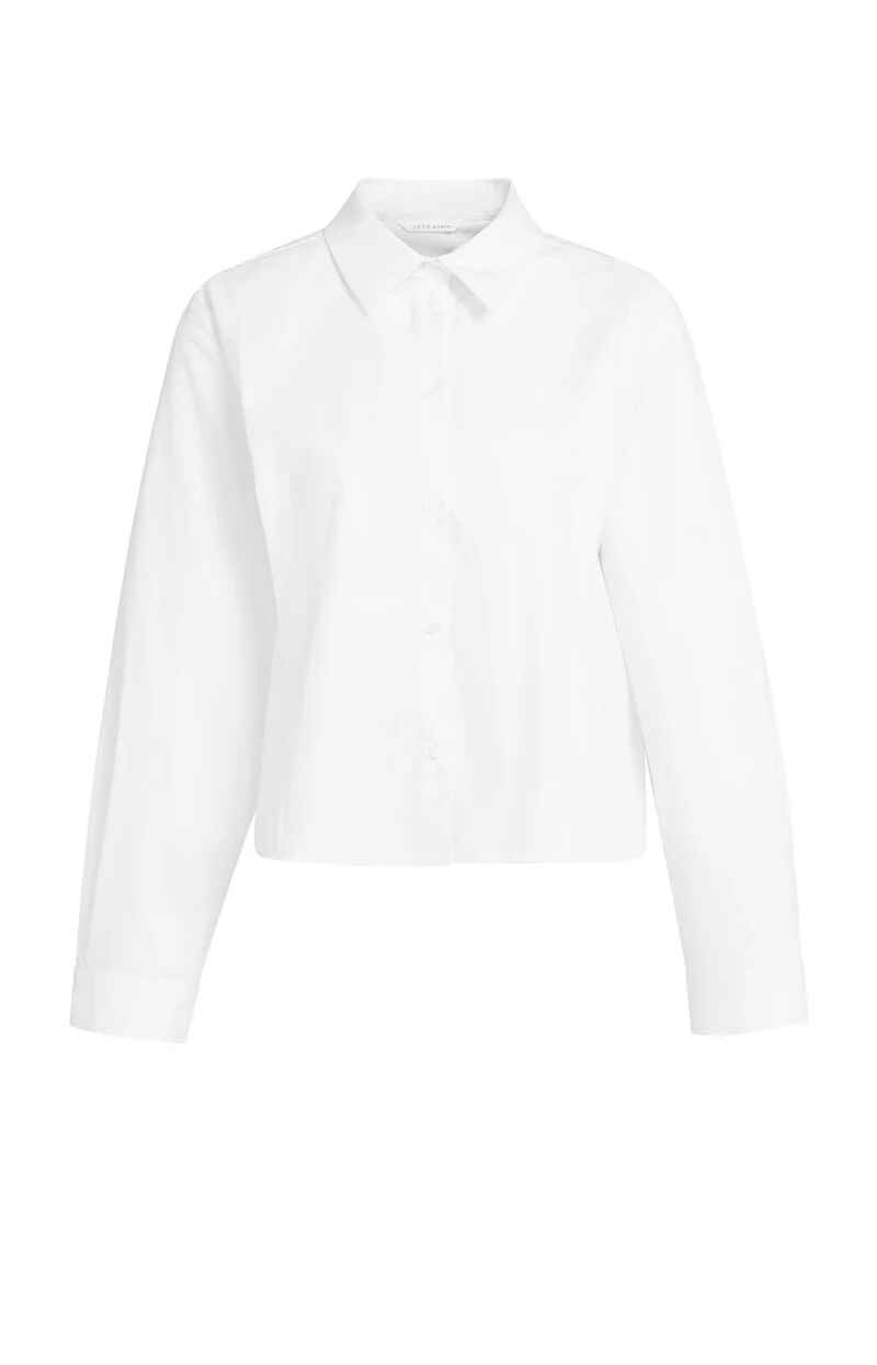 Langärmelige Popeline-Bluse mit verstellbarem Saum