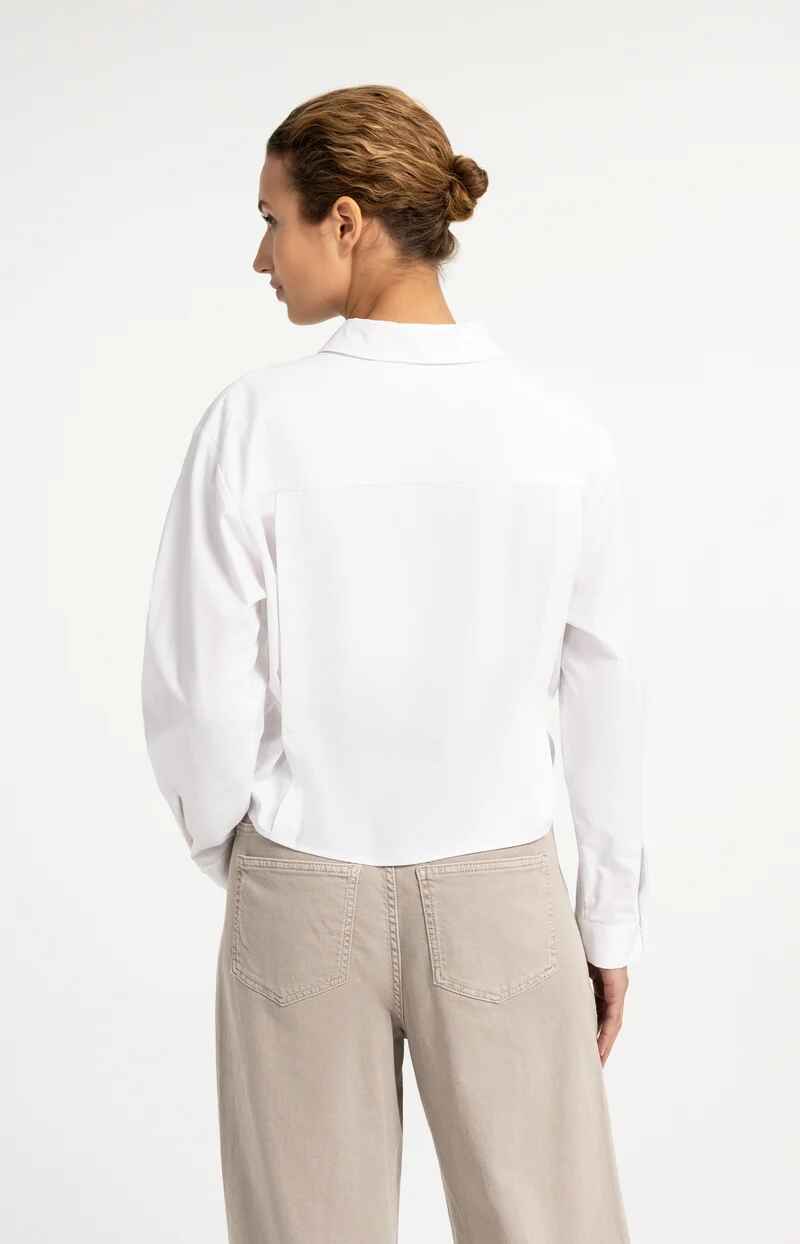 Langärmelige Popeline-Bluse mit verstellbarem Saum
