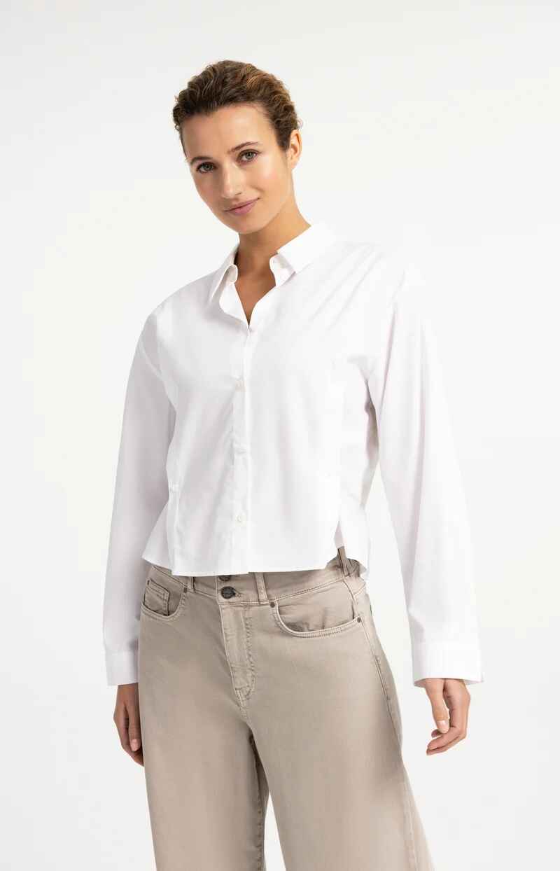 Langärmelige Popeline-Bluse mit verstellbarem Saum