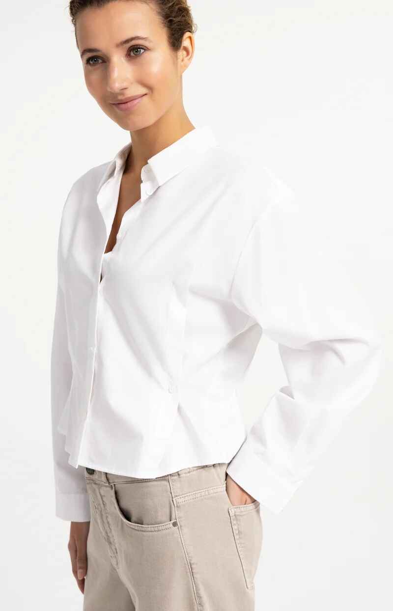 Langärmelige Popeline-Bluse mit verstellbarem Saum