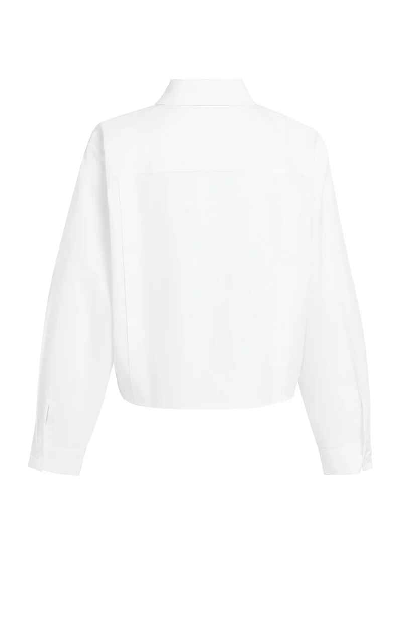 Langärmelige Popeline-Bluse mit verstellbarem Saum