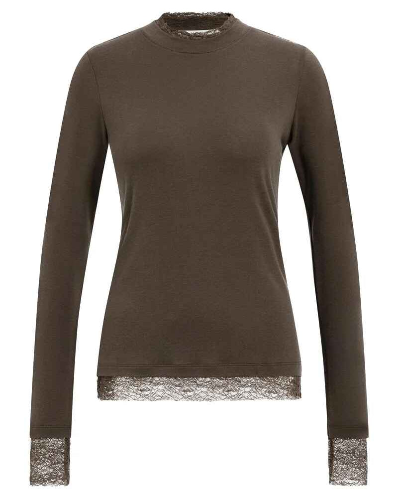 Langärmeliges Jersey-Oberteil mit Spitzendetails