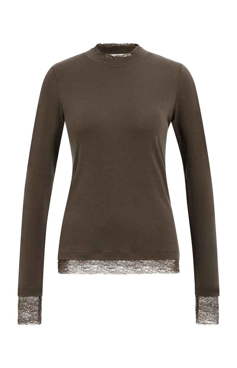 Langärmeliges Jersey-Oberteil mit Spitzendetails