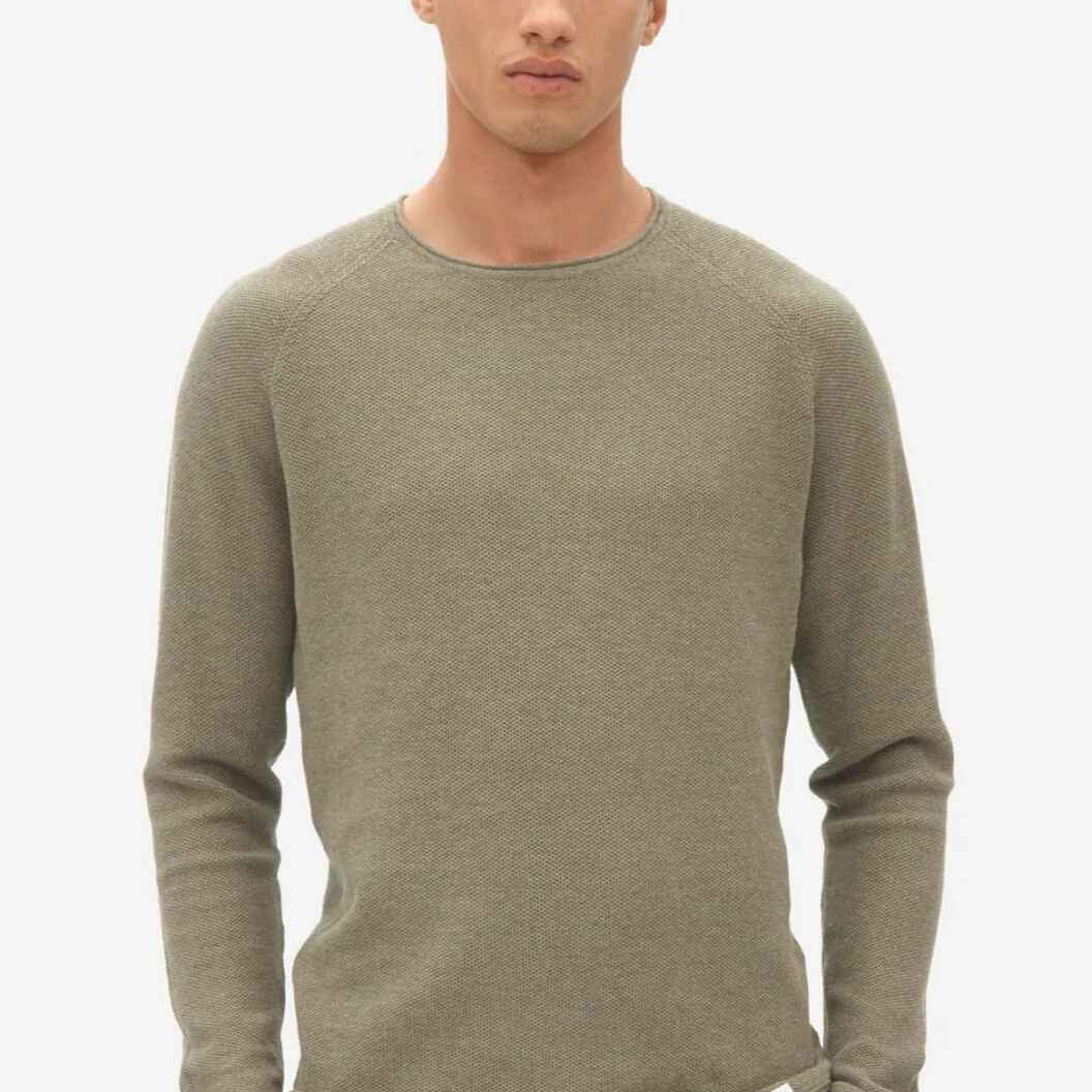 honeycomb crew neck, oil green L