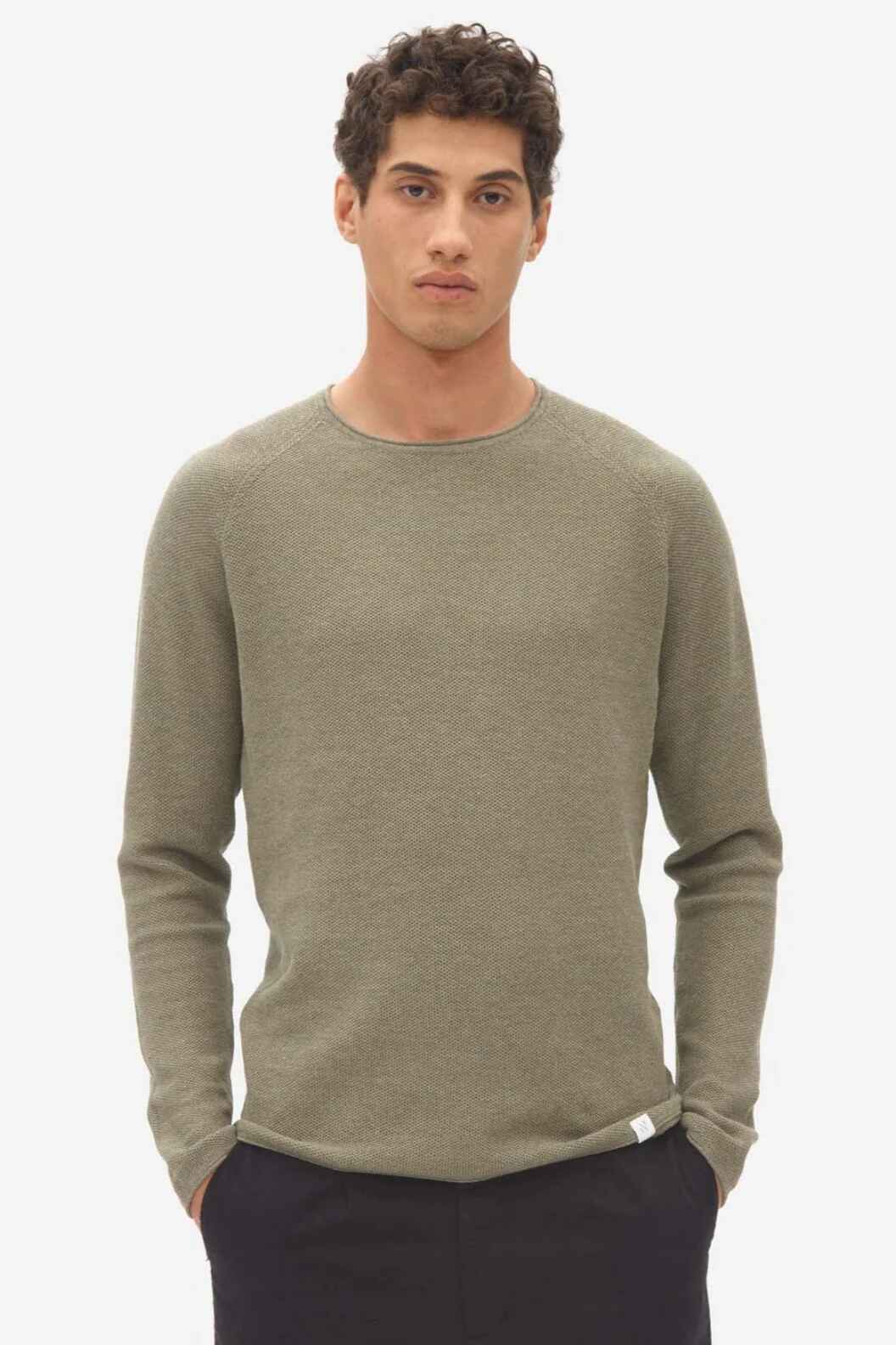 honeycomb crew neck, oil green L